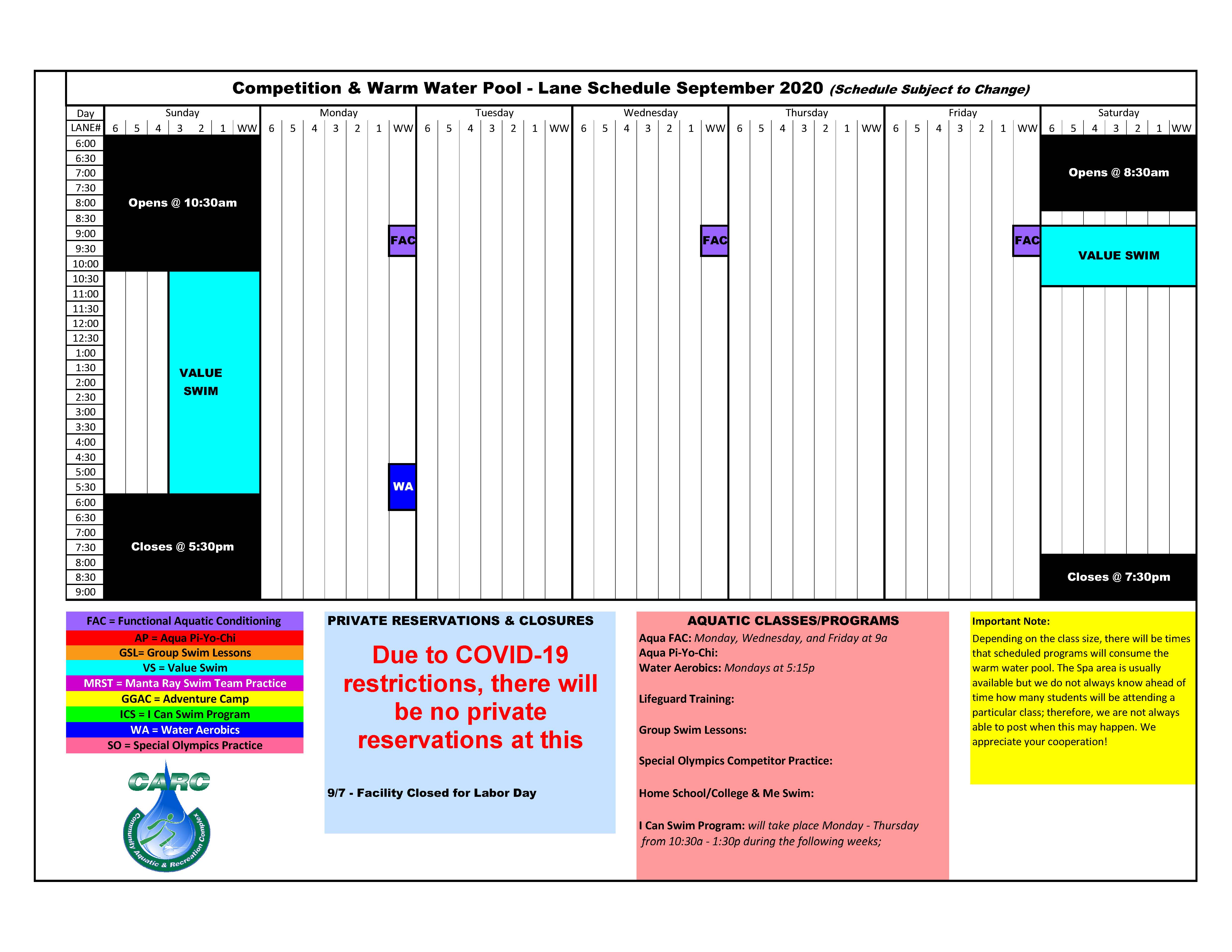 Schedules – Pool – GC CARC